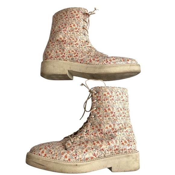 Schutz McKenzie Floral Print Leather Combat Boot Natural Cream Lace Up 9.5 Women - Picture 6 of 8